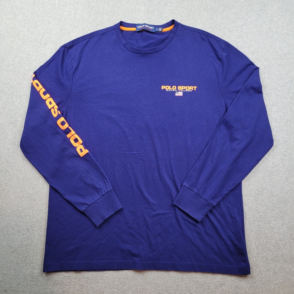 Polo Sport Long Sleeve Shirt Mens Large Blue Orange Graphic Logo Cotton